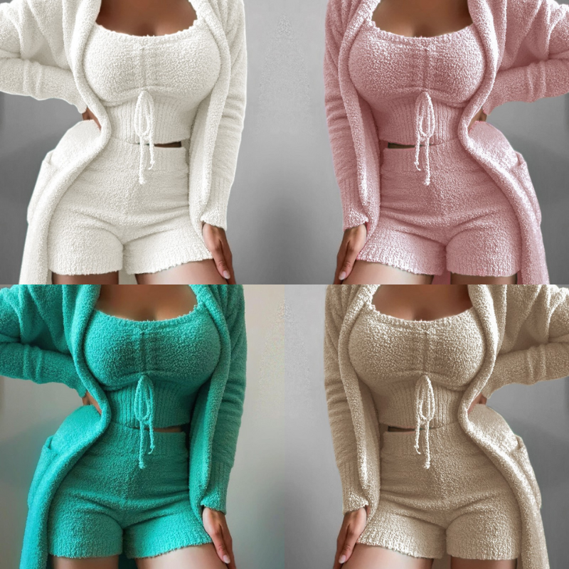 3-teiliges Damen Plüsch-Set
