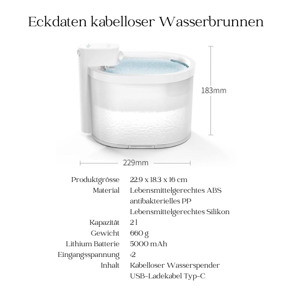 Automatischer, kabelloser Wasserspender für Haustiere mit innovativer Filtrationstechnologie - bis zu 120 Tage Akkulaufzeit