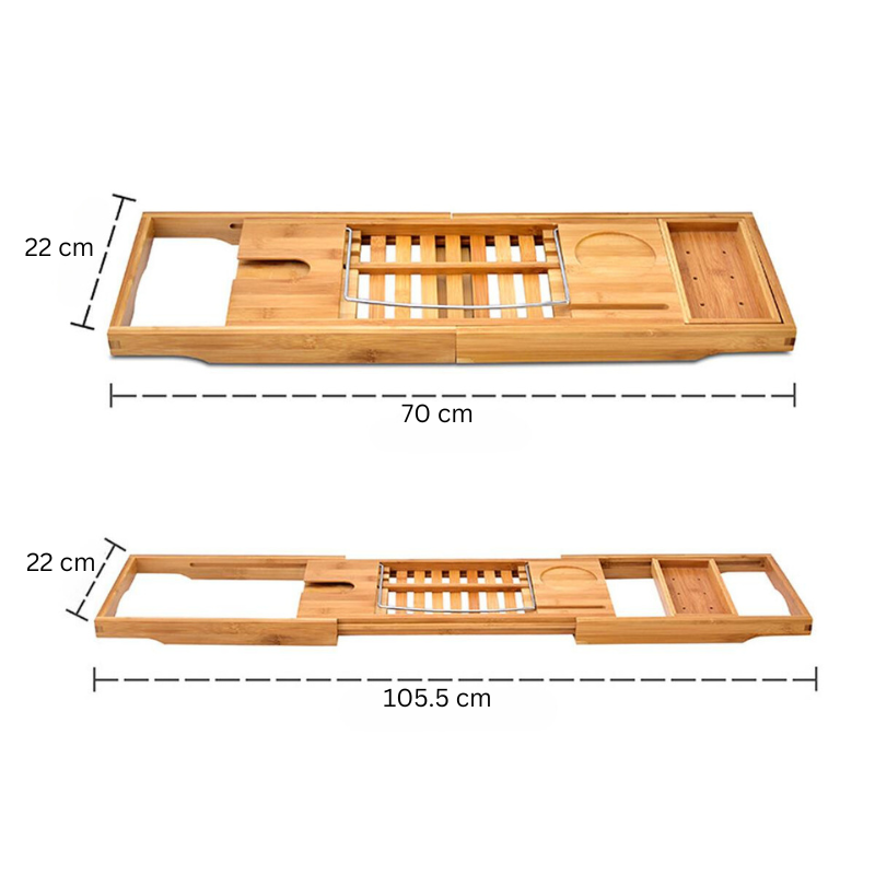 Badewannen-Tablett aus Bambus mit ausziehbaren Seiten, Leseständer/Tablet-Halter und Weinglas-Halter