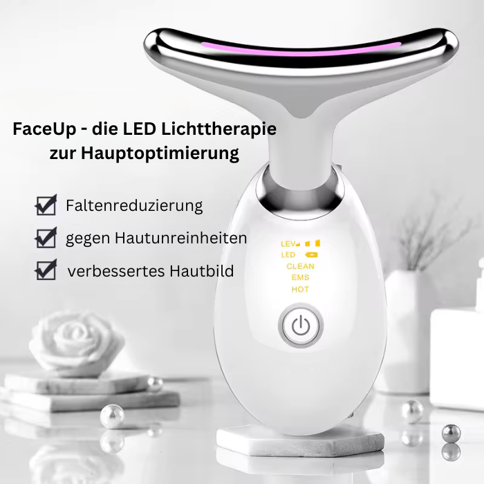 FaceUp - Hals und Gesicht LED Lichttherapie mit EMS-Funktion zur Hautoptimierung