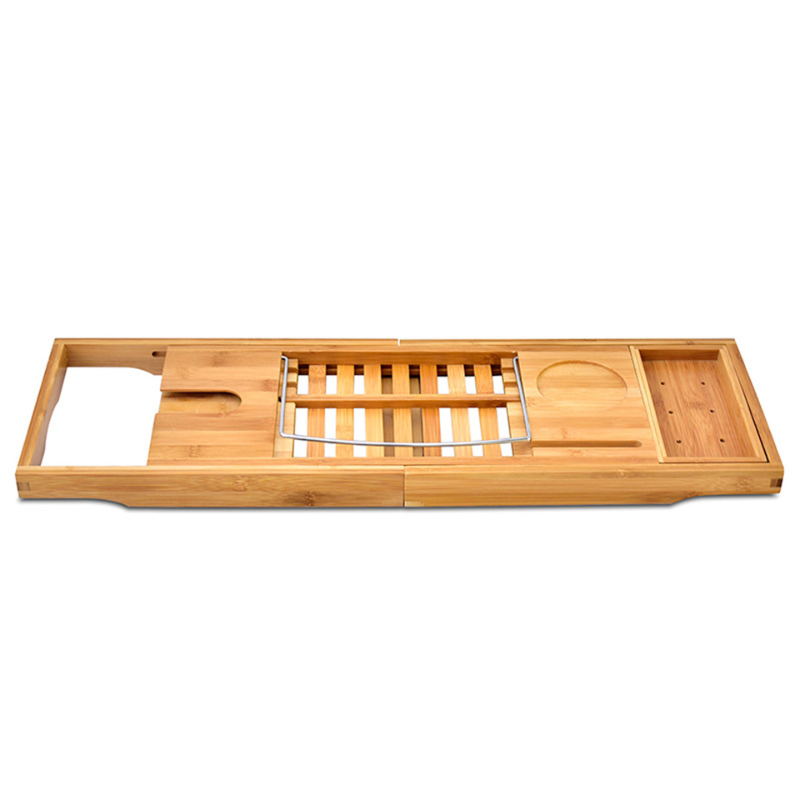 Badewannen-Tablett aus Bambus mit ausziehbaren Seiten, Leseständer/Tablet-Halter und Weinglas-Halter